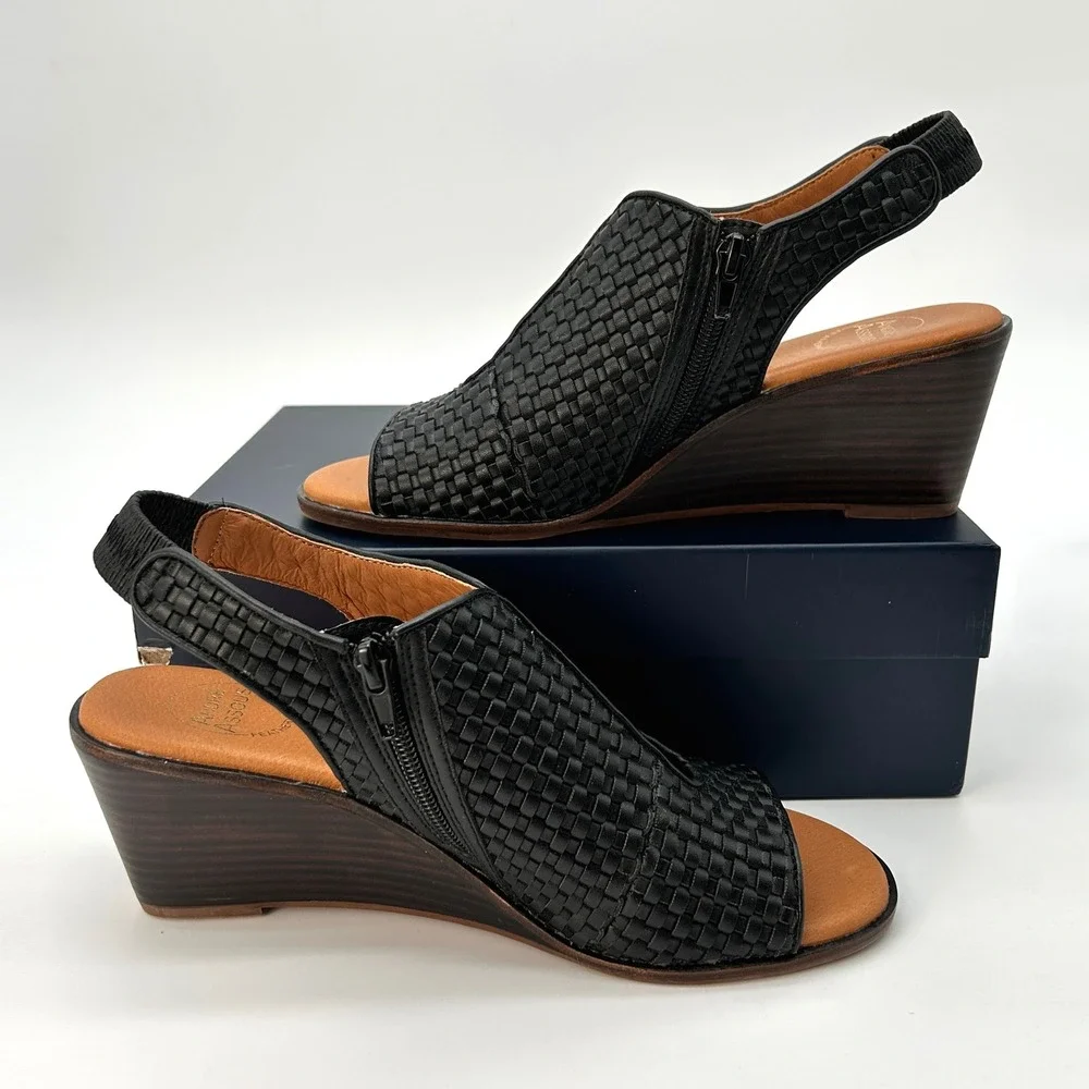 Womens Wedge Sandals Andre Assous Belinda Size 8.5 Black Woven Slingback NEW